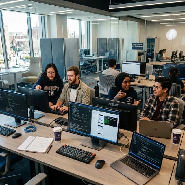 Students coding in IT lab